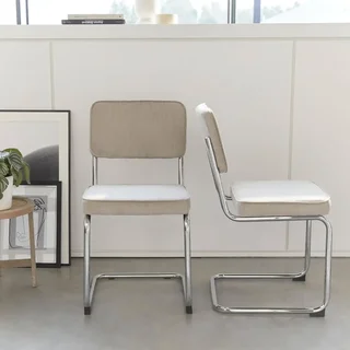 Maja Corduroy Velvet Greige Armless Chair Steel Rear Legs - Set of 2