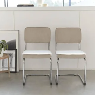 Maja Corduroy Velvet Greige Armless Chair Steel Rear Legs - Set of 2