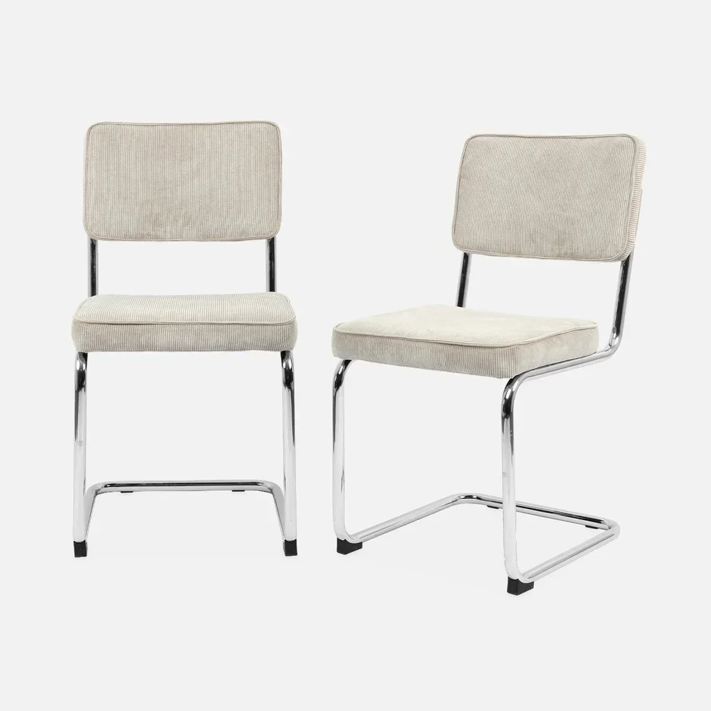 Maja Corduroy Velvet Greige Armless Chair Steel Rear Legs - Set of 2