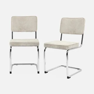 Maja Corduroy Velvet Greige Armless Chair Steel Rear Legs - Set of 2