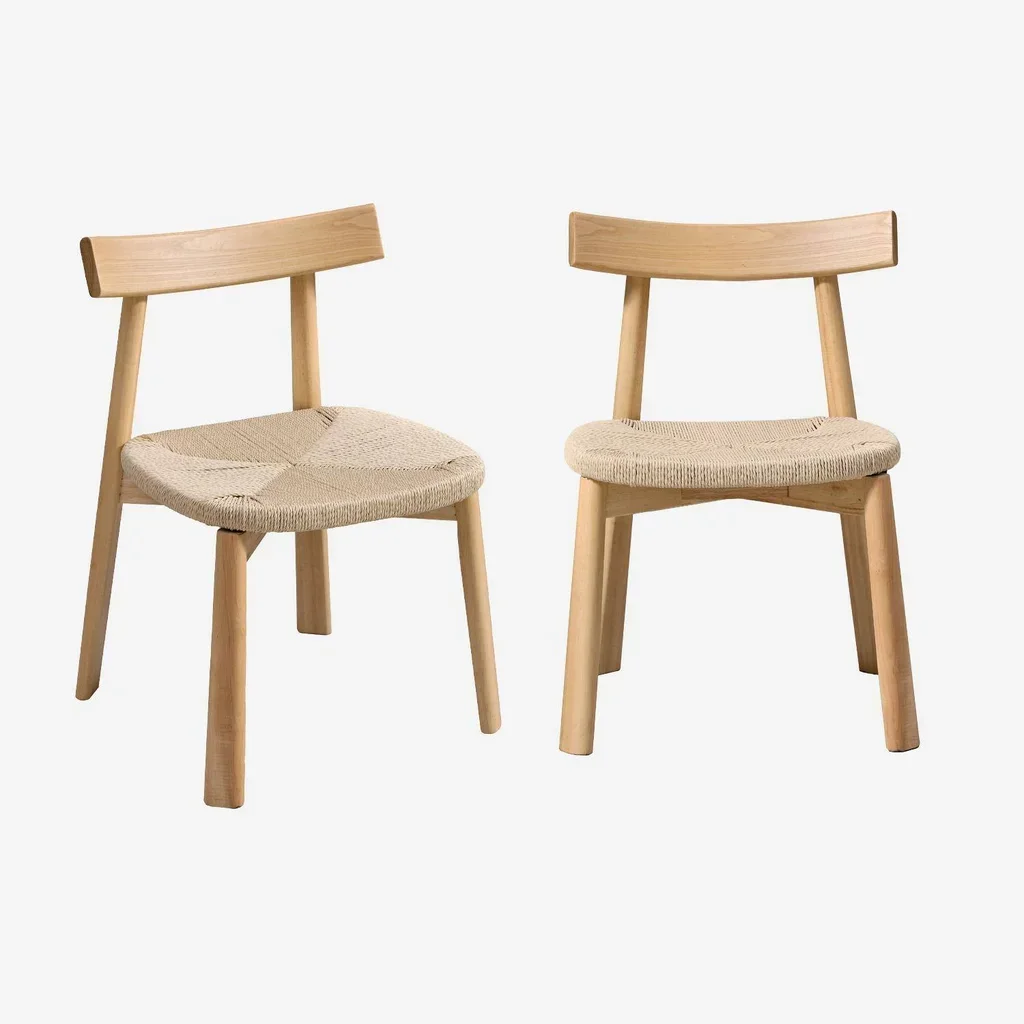 Chaises scandinaves bois hévéa corde naturelle lot 2