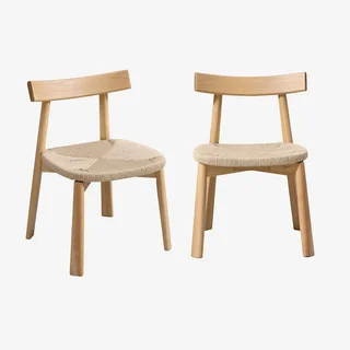 Chaises scandinaves bois hévéa corde naturelle lot 2