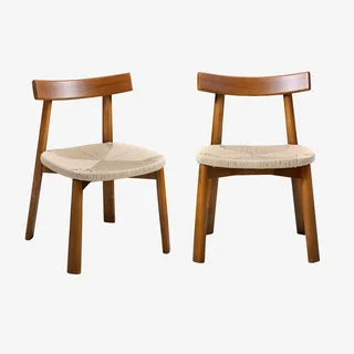 Chaise scandinave bois hévéa corde naturelle lot 2