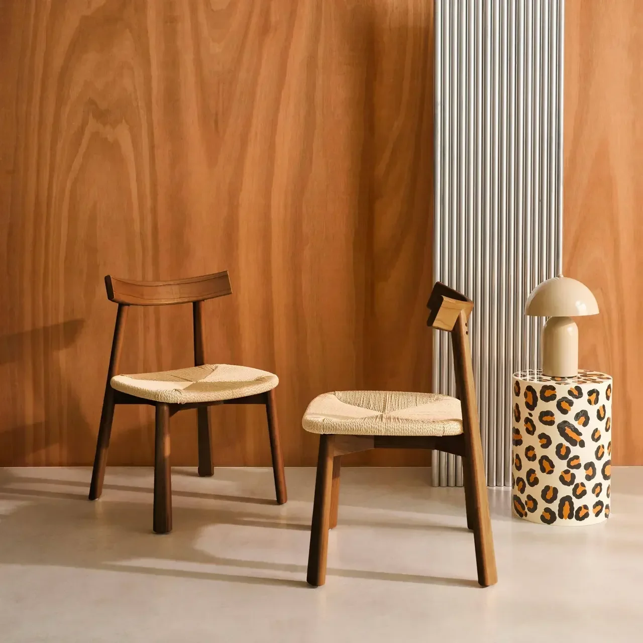 Chaise scandinave bois hévéa corde naturelle lot 2