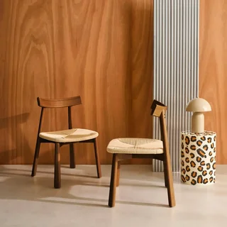 Chaise scandinave bois hévéa corde naturelle lot 2