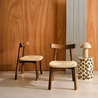 Chaise scandinave bois hévéa corde naturelle lot 2
