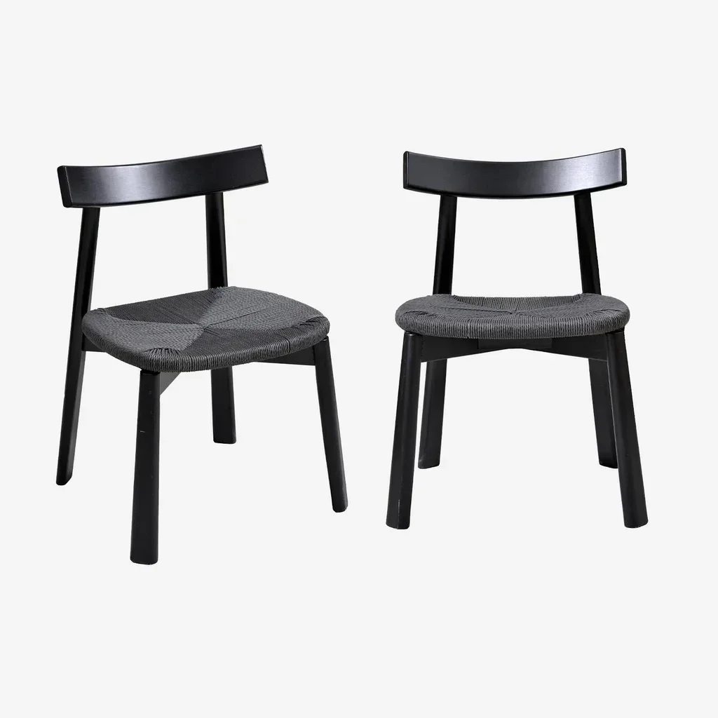 Chaises scandinaves bois hévéa corde naturelle lot 2