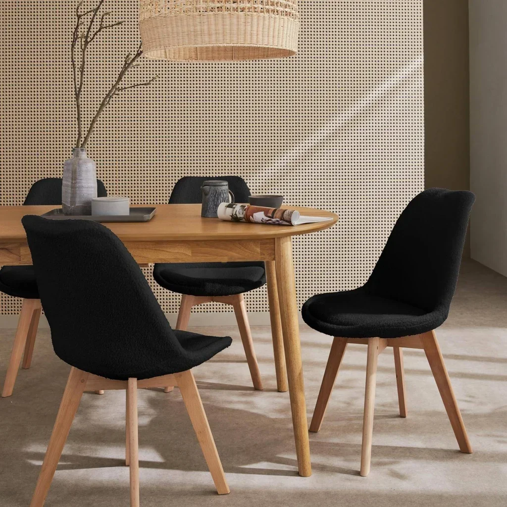 Chaise scandinave hêtre massif tissu bouclette lot 4 - Nils