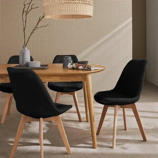 Chaise scandinave hêtre massif tissu bouclette lot 4 - Nils