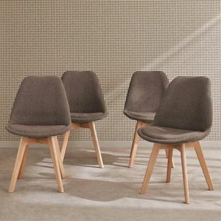 Chaise scandinave hêtre massif tissu bouclette - Lot de 4