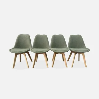 Chaise design scandinave hêtre massif tissu bouclette lot 4