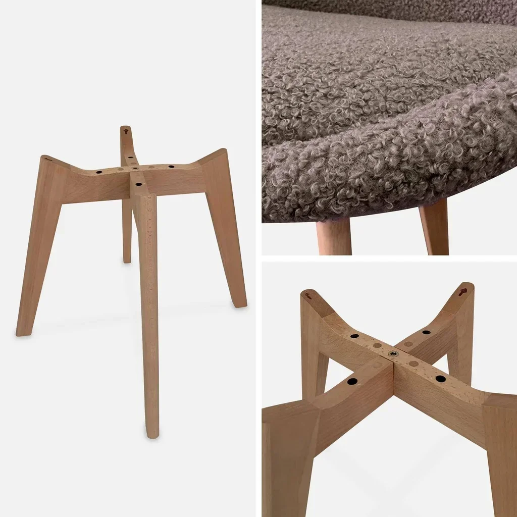 Chaise scandinave hêtre massif tissu bouclette - Lot de 4