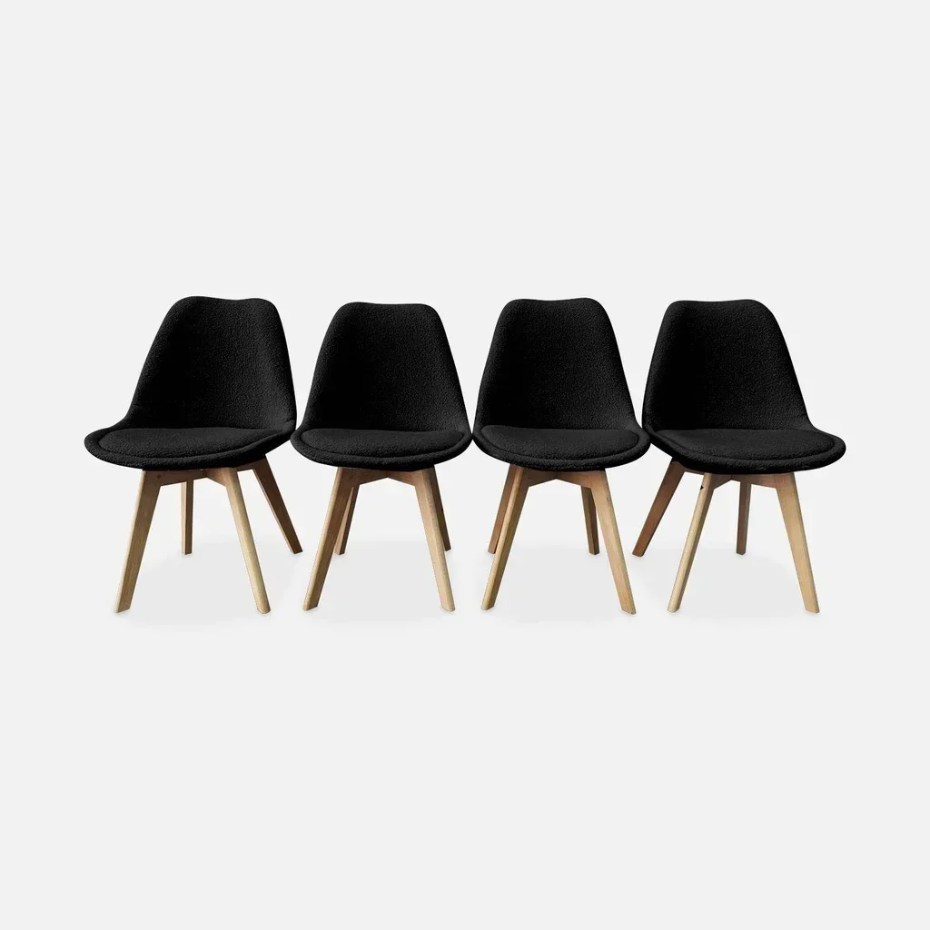 Chaise scandinave hêtre massif tissu bouclette lot 4 - Nils