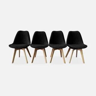 Chaise scandinave hêtre massif tissu bouclette lot 4 - Nils