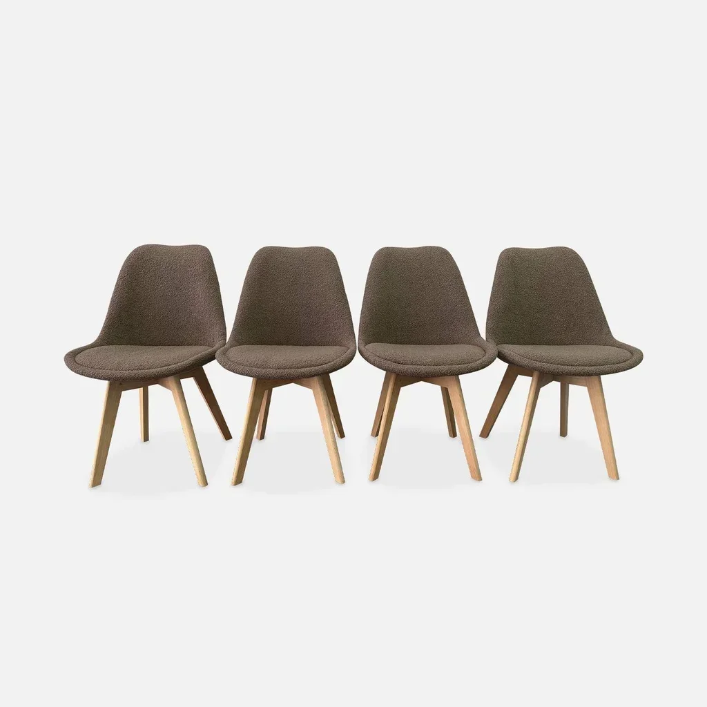 Chaise scandinave hêtre massif tissu bouclette - Lot de 4