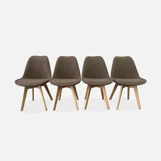 Chaise scandinave hêtre massif tissu bouclette - Lot de 4