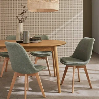 Chaise design scandinave hêtre massif tissu bouclette lot 4