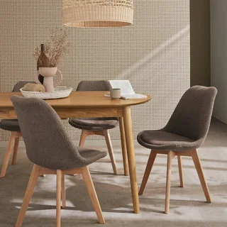 Chaise scandinave hêtre massif tissu bouclette - Lot de 4