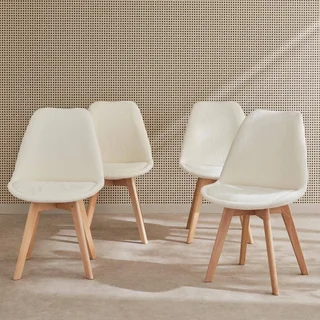 Chaise scandinave hêtre massif tissu bouclette lot 4 - Collection Nils