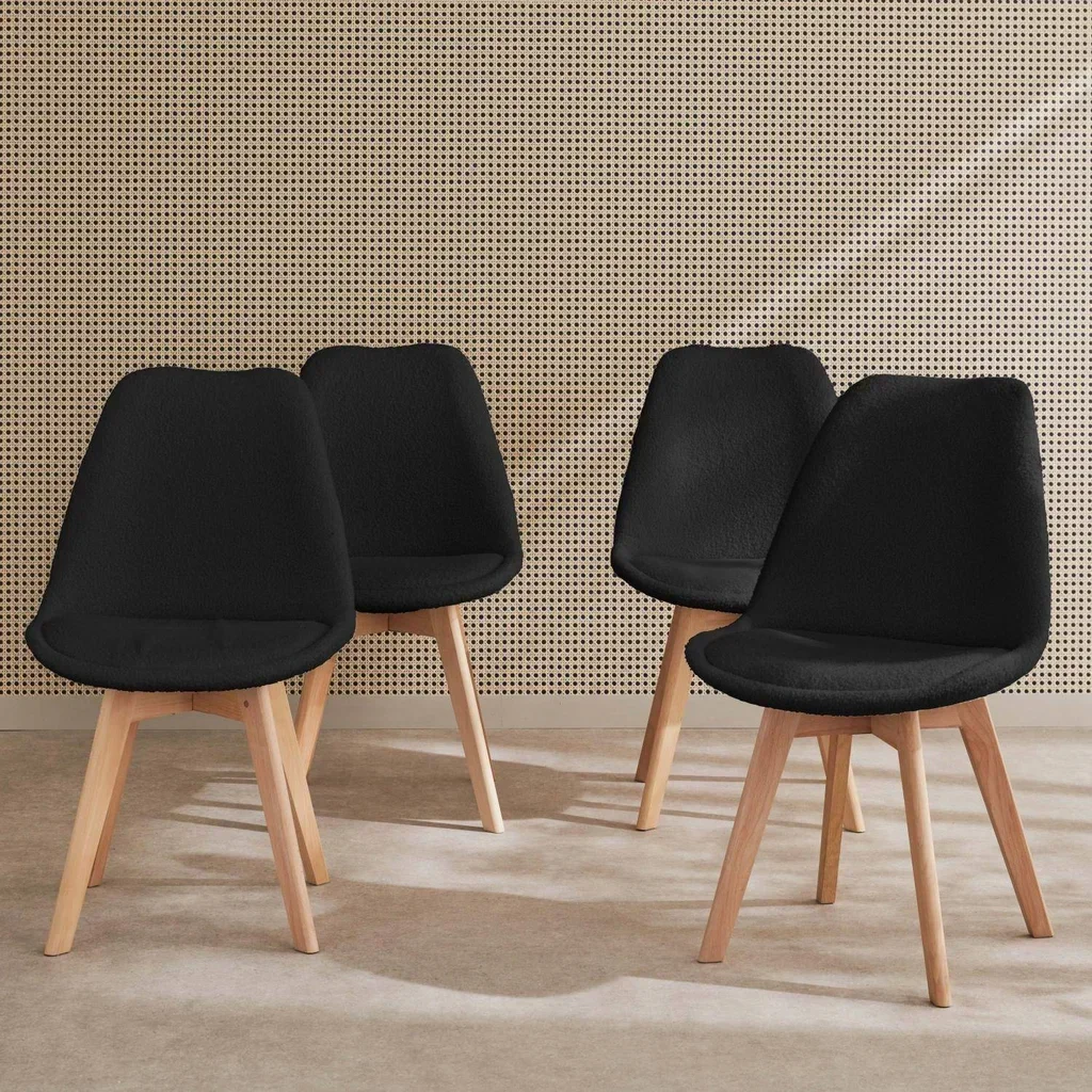 Chaise scandinave hêtre massif tissu bouclette lot 4 - Nils