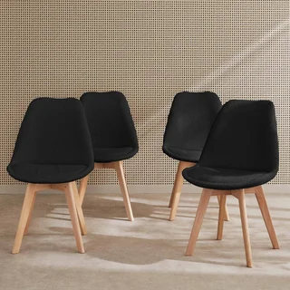 Chaise scandinave hêtre massif tissu bouclette lot 4 - Nils