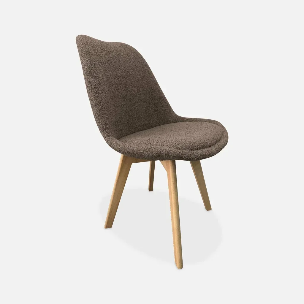 Chaise scandinave hêtre massif tissu bouclette - Lot de 4