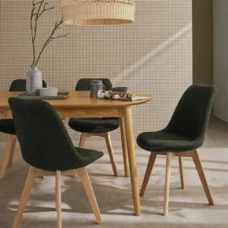 Chaise design scandinave hêtre massif tissu bouclette lot 4