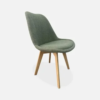 Chaise design scandinave hêtre massif tissu bouclette lot 4