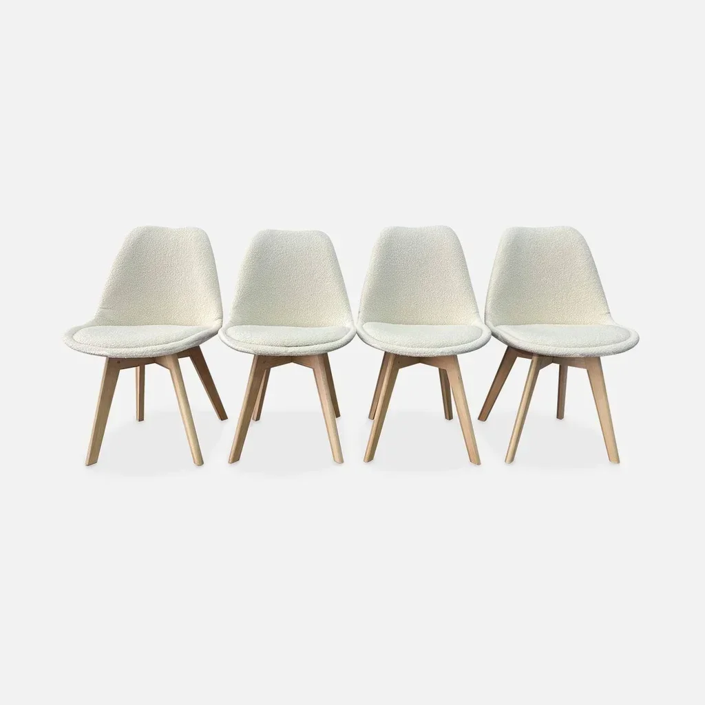 Chaise scandinave hêtre massif tissu bouclette lot 4 - Collection Nils