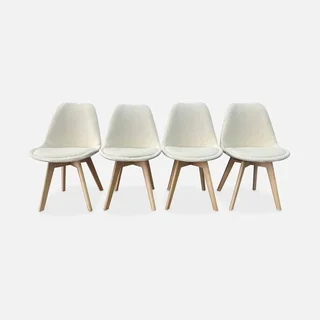 Chaise scandinave hêtre massif tissu bouclette lot 4 - Collection Nils