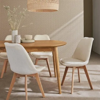 Chaise scandinave hêtre massif tissu bouclette lot 4 - Collection Nils