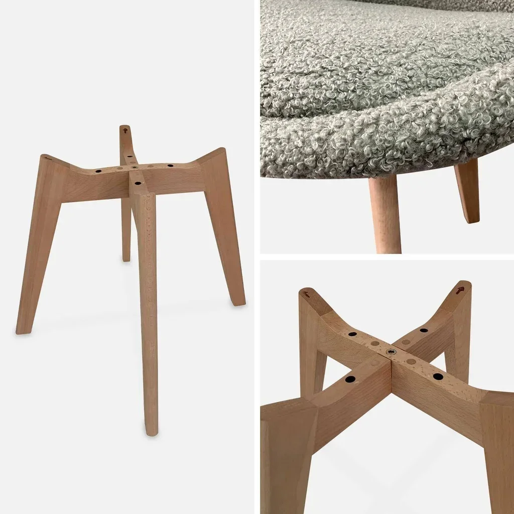 Chaise design scandinave hêtre massif tissu bouclette lot 4