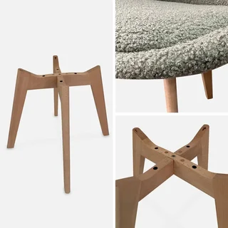 Chaise design scandinave hêtre massif tissu bouclette lot 4