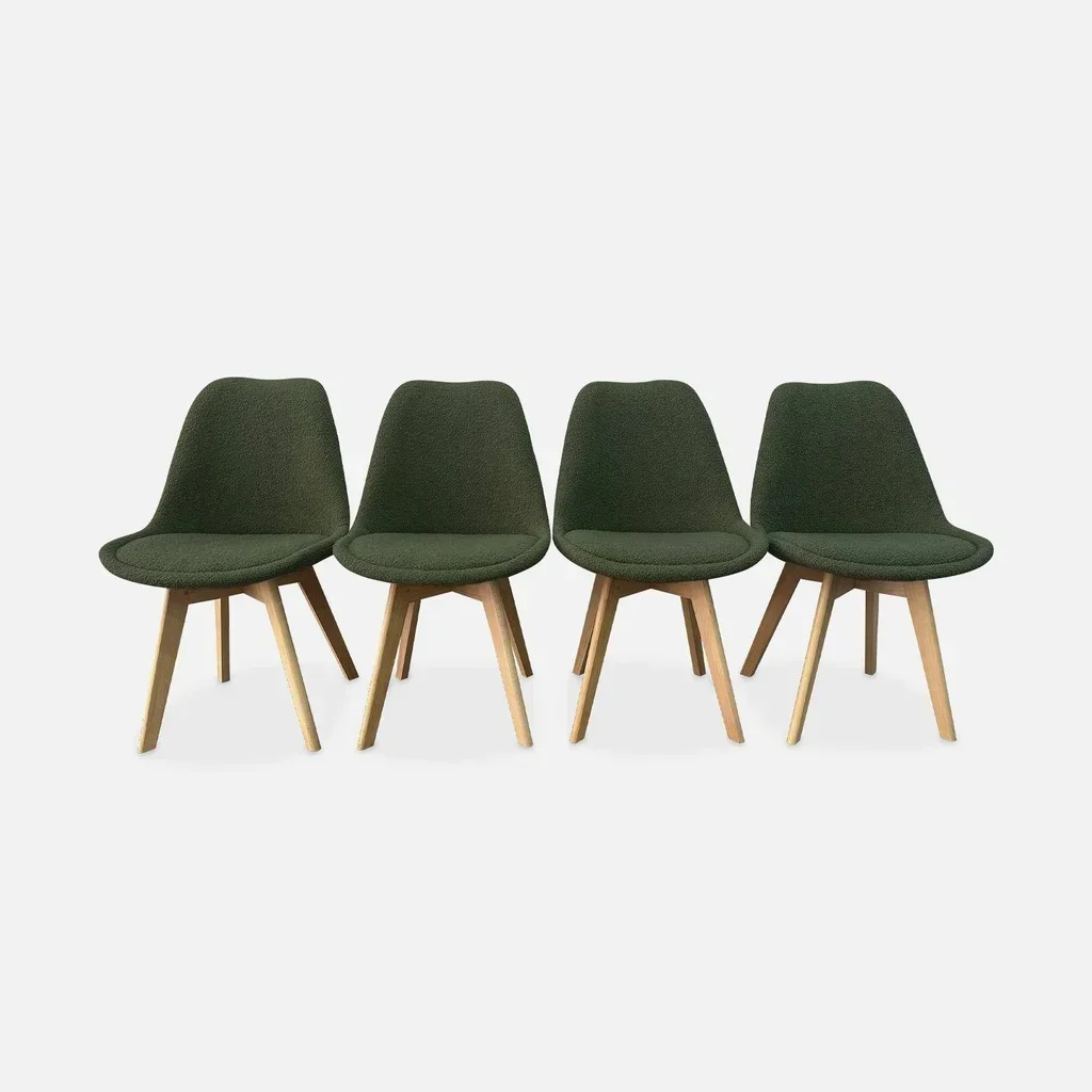 Chaise design scandinave hêtre massif tissu bouclette lot 4