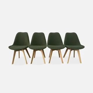 Chaise design scandinave hêtre massif tissu bouclette lot 4