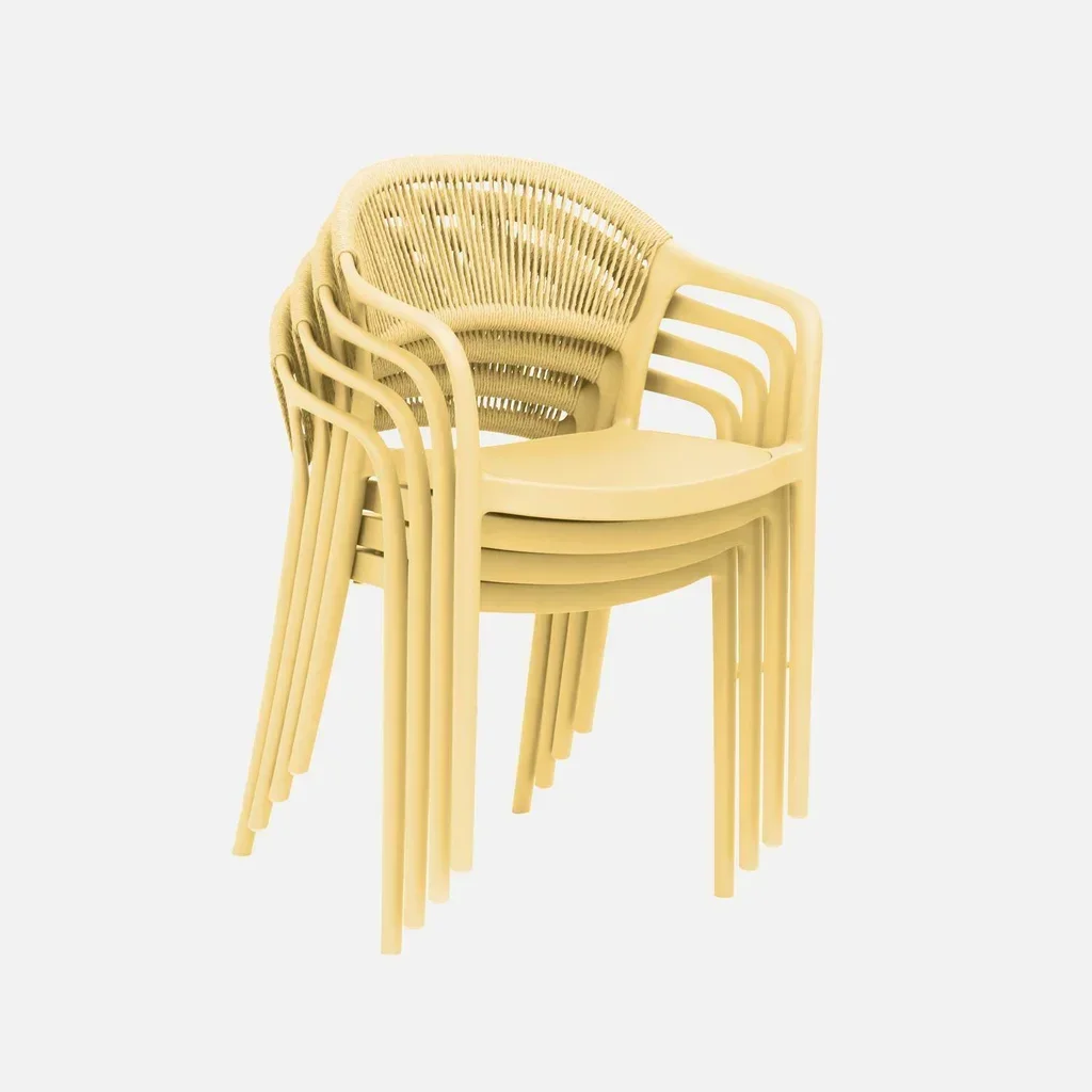 4er Set stapelbare Gartenstühle mit Seilrücken salbeigrün Jovia