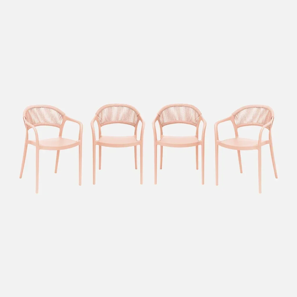 4er Set stapelbare Gartenstühle mit Seilrücken salbeigrün Jovia