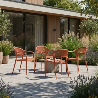 4er Set stapelbare Gartenstühle mit Seilrücken salbeigrün Jovia