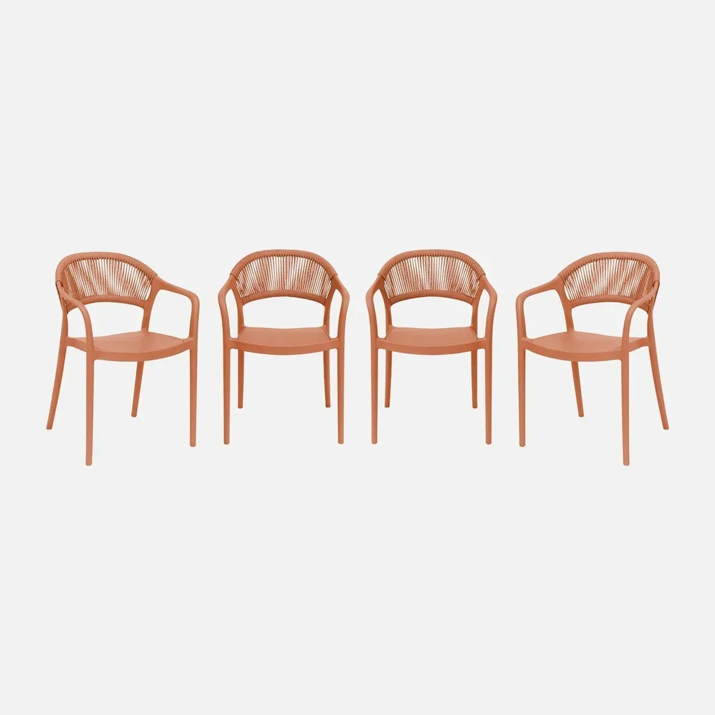 4er Set stapelbare Gartenstühle mit Seilrücken salbeigrün Jovia