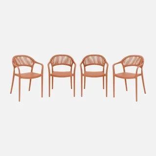 4er Set stapelbare Gartenstühle mit Seilrücken salbeigrün Jovia