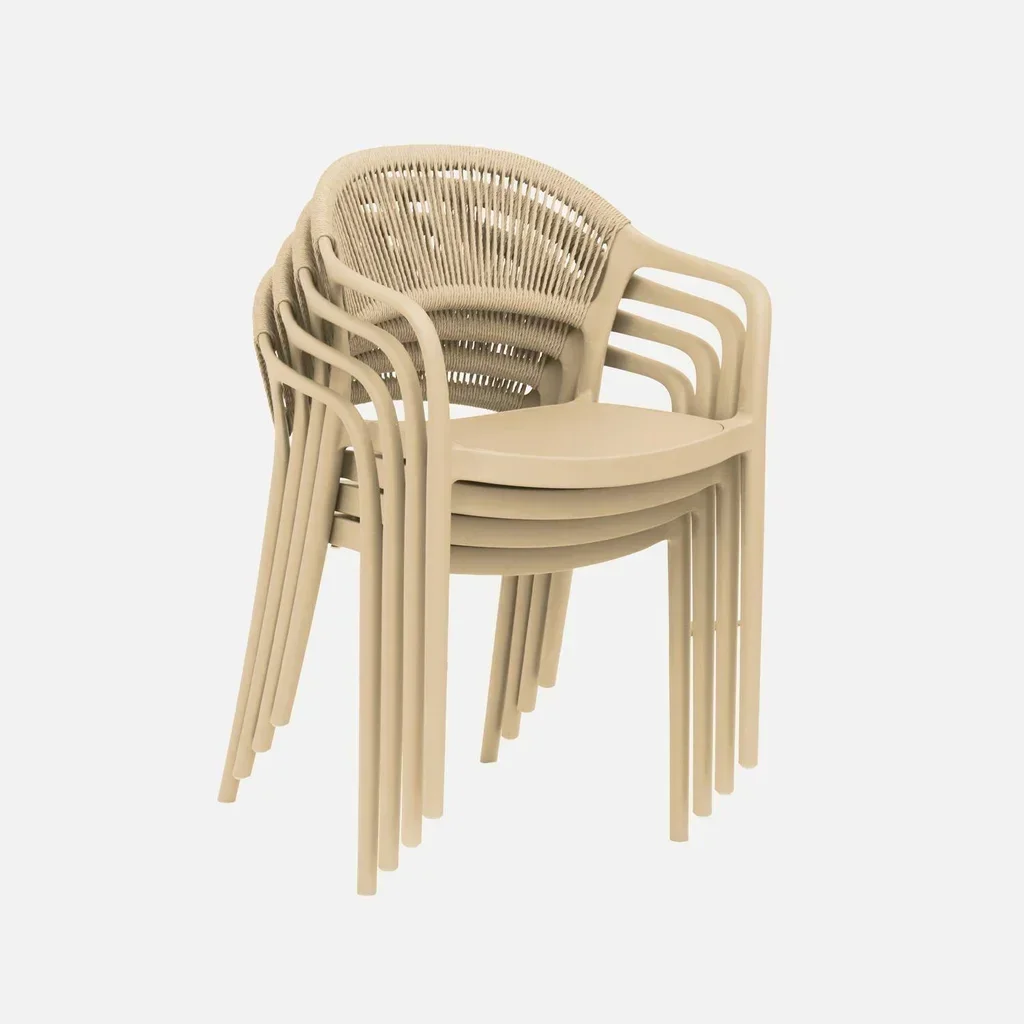 Stapelbarer Gartenstuhl Seiloptik Jovia 4er Set Grün Grau Terrasse