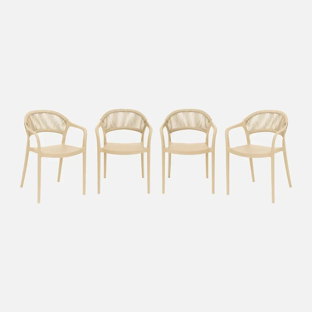 Stapelbarer Gartenstuhl Seiloptik Jovia 4er Set Grün Grau Terrasse