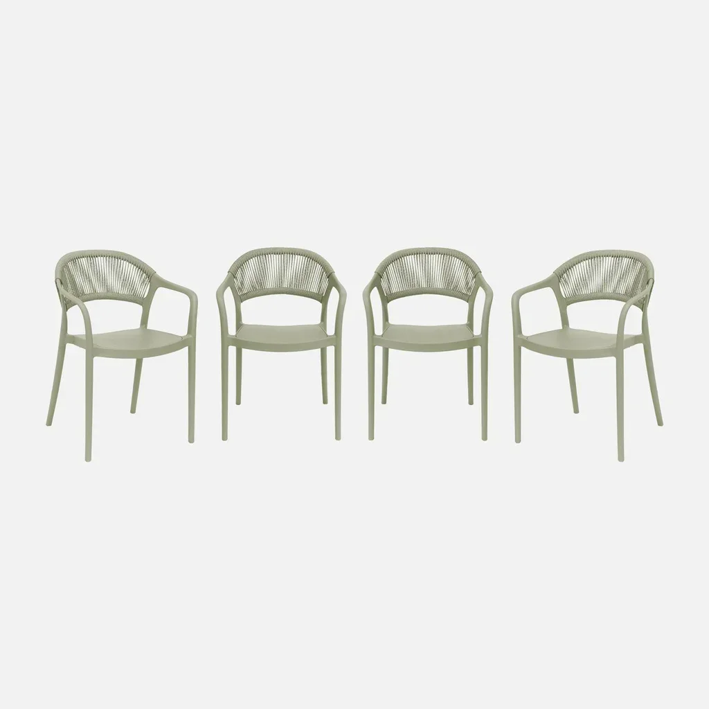 Lot 4 chaises jardin empilables vert de gris aspect corde Jovia