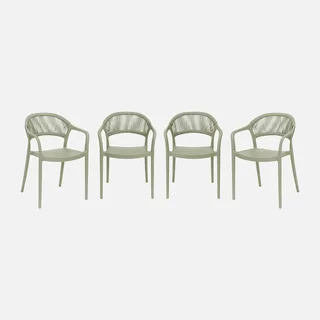 Set mit 4 stapelbaren Gartenstühlen graugrün Seiloptik Jovia