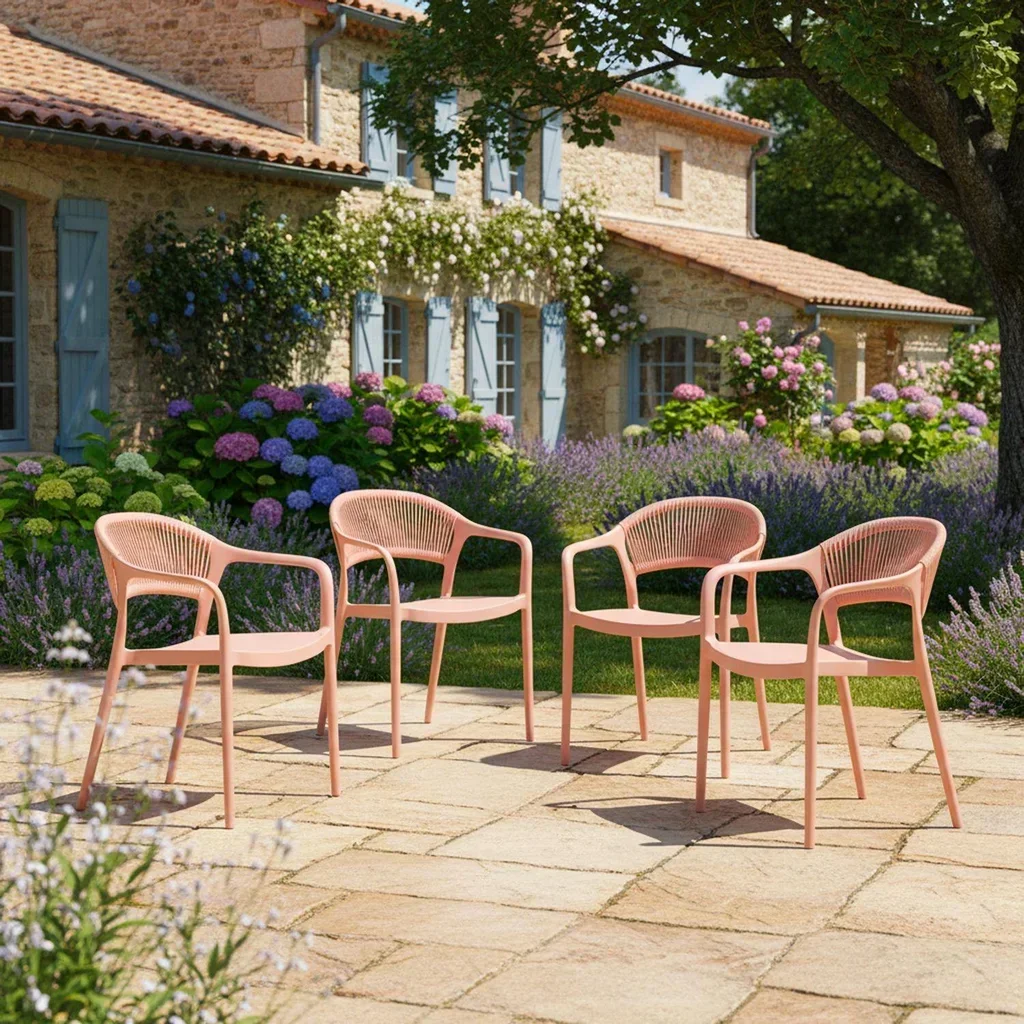 4er Set stapelbare Gartenstühle mit Seilrücken salbeigrün Jovia