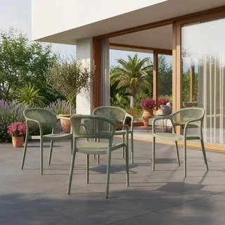 Set mit 4 stapelbaren Gartenstühlen graugrün Seiloptik Jovia