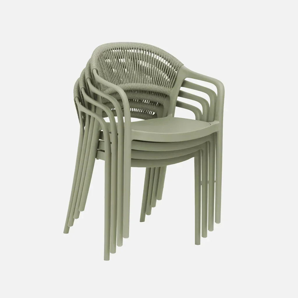 Set mit 4 stapelbaren Gartenstühlen graugrün Seiloptik Jovia