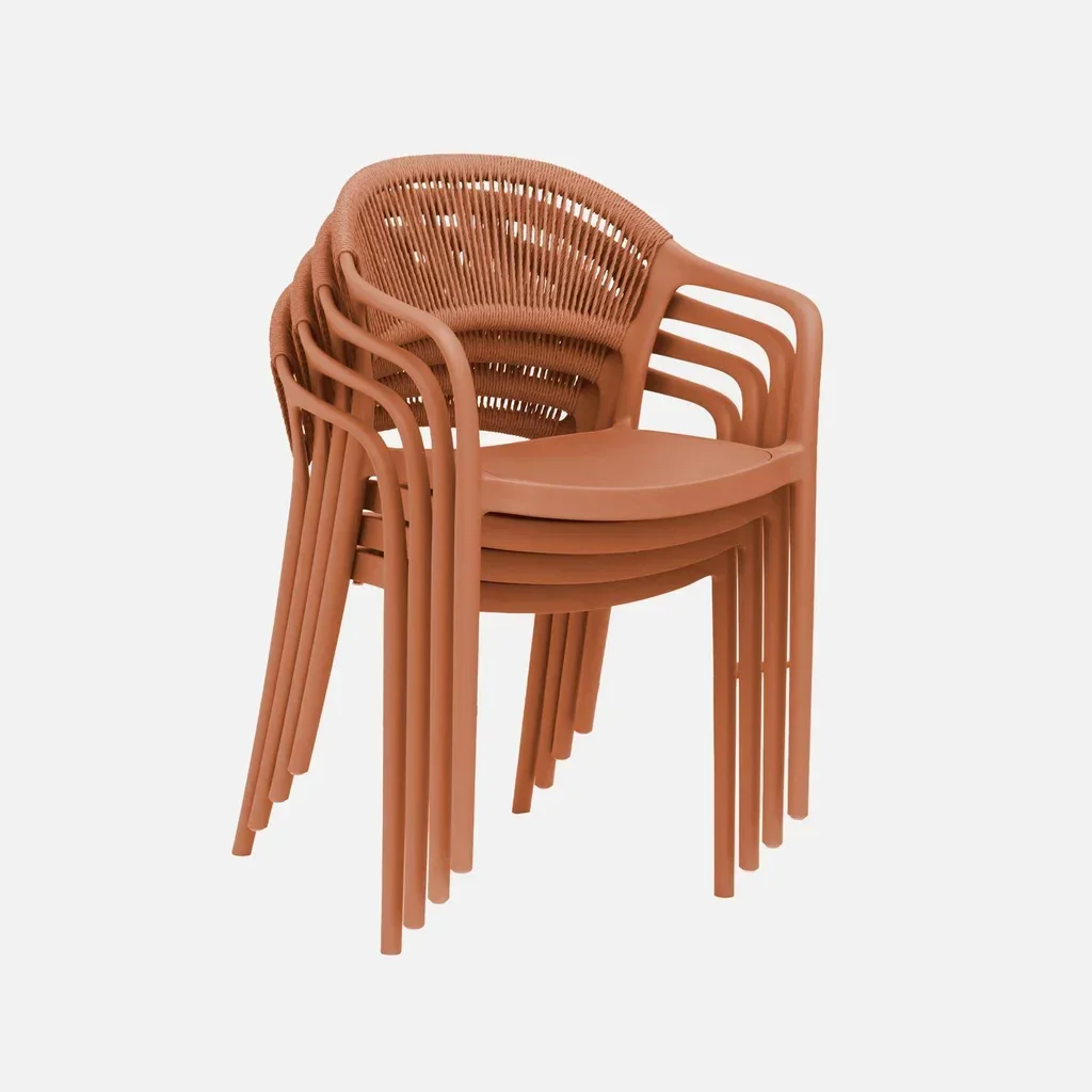 4er Set stapelbare Gartenstühle mit Seilrücken salbeigrün Jovia