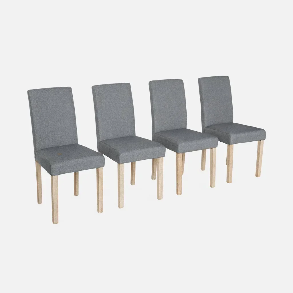 4 skandinavische Stühle Massivholz Hevea weiß gewaschen Stoffsitz Rita
