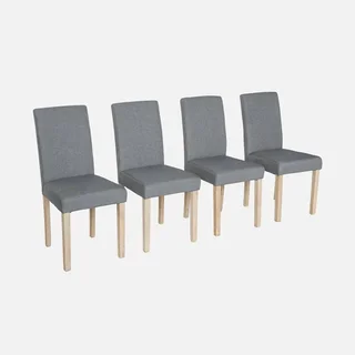 4 skandinavische Stühle Massivholz Hevea weiß gewaschen Stoffsitz Rita